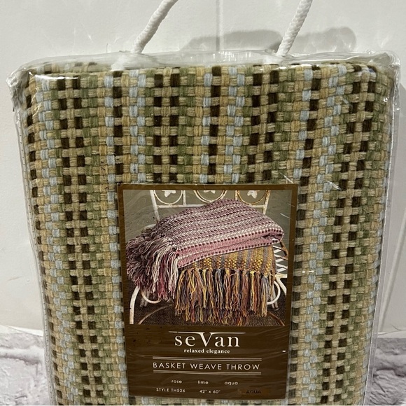 Sevan relaxed elegance basket weave throw blanket rose lime aqua 42 X 60 NEW - Picture 2 of 9